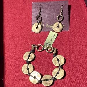 Copper tone Disc & Rope Bracelet and Earring Set by Premier Designs